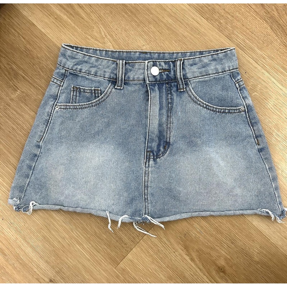 Vintage‎ Y2K Mini Jean Skirt Women's XS Blue Denim Cut Off Grunge Retro 90s y2K